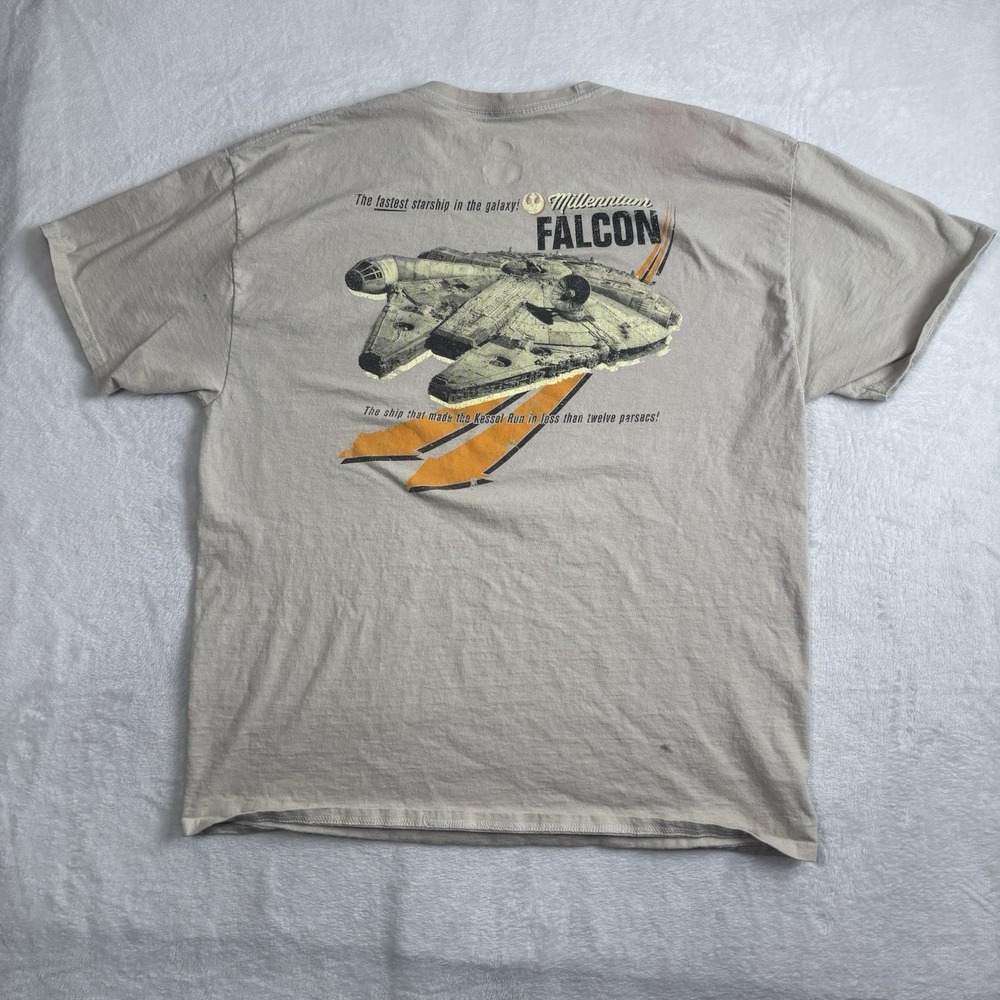 Star Wars‎ Millennium Falcon Beige Short Sleeve Graphic Shirt Stains Men's XL